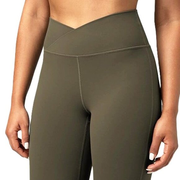 Colorfulkoala Women's Dreamlux Crossover Flare Leggings High Waist Olive Medium - Picture 3 of 5